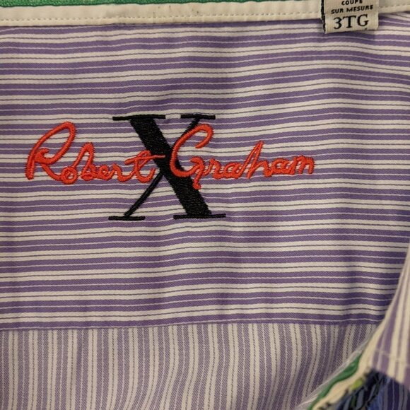 Robert Graham Purple White striped button up dress shirt 3XL - Picture 2 of 16